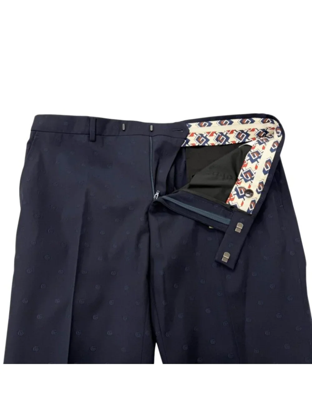 Gucci Wool GG Logo Allover Pattern Single Trousers Pants Navy 52 Swiss